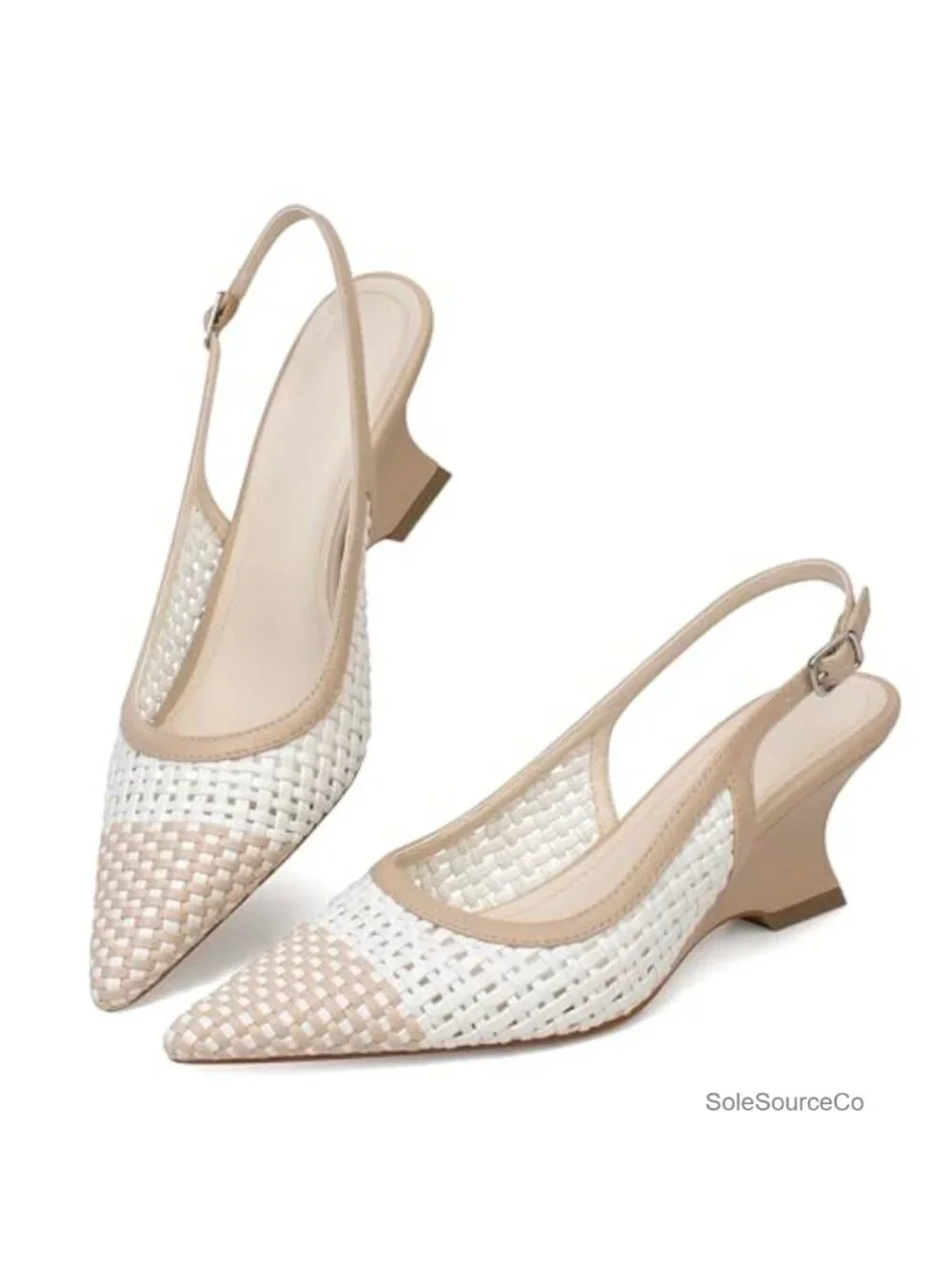 Woven Wedge Sandals with Slingback Strap - Pointed Toe Dressy Heels